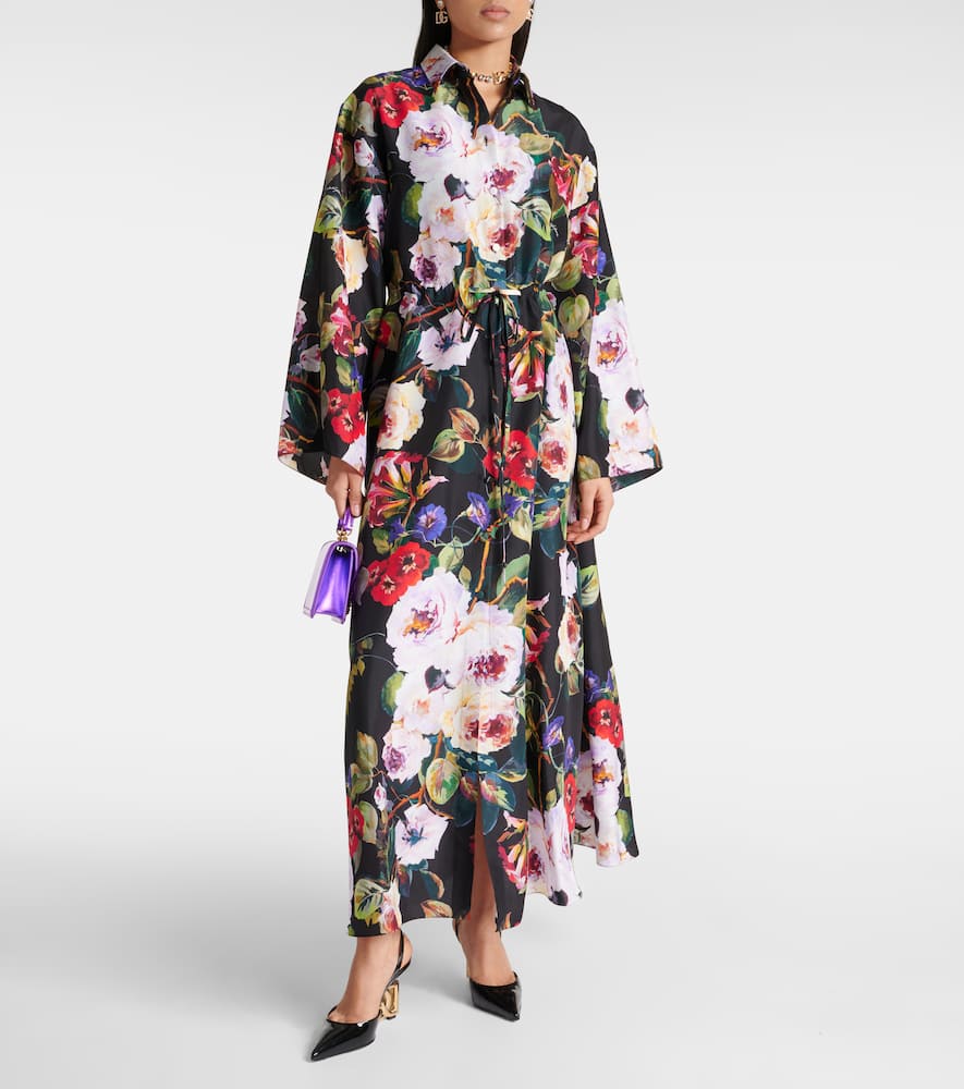 Floral satin shirt dress