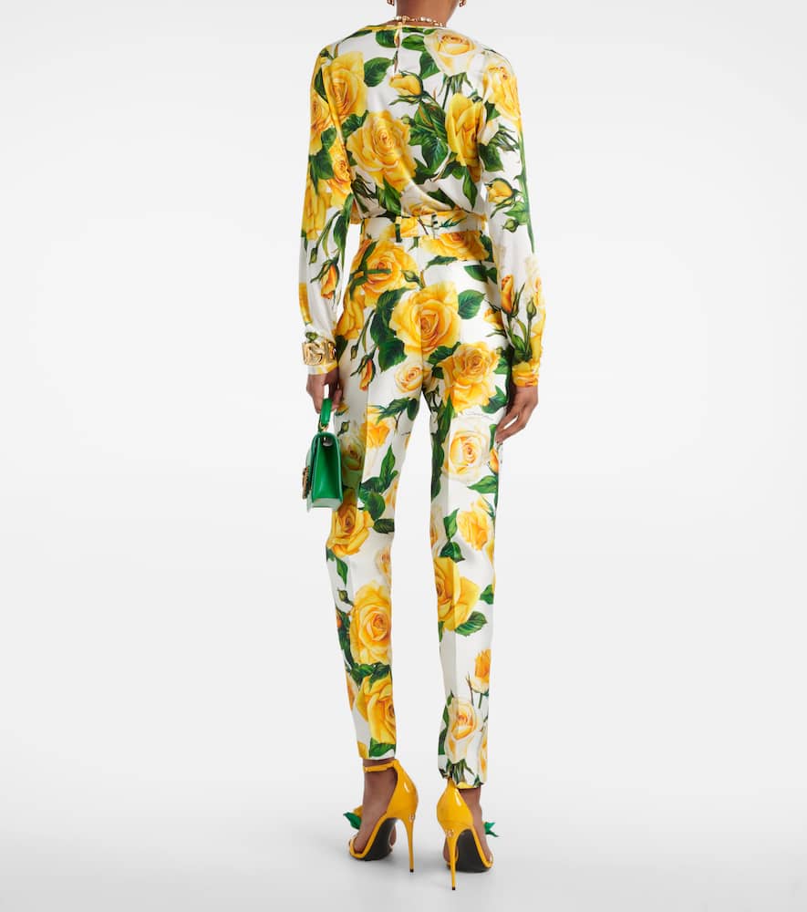 Floral high-rise silk-blend straight pants