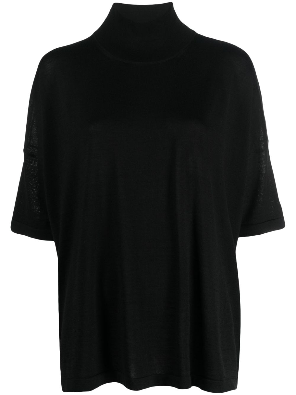 High-neck fine-knit top - Black