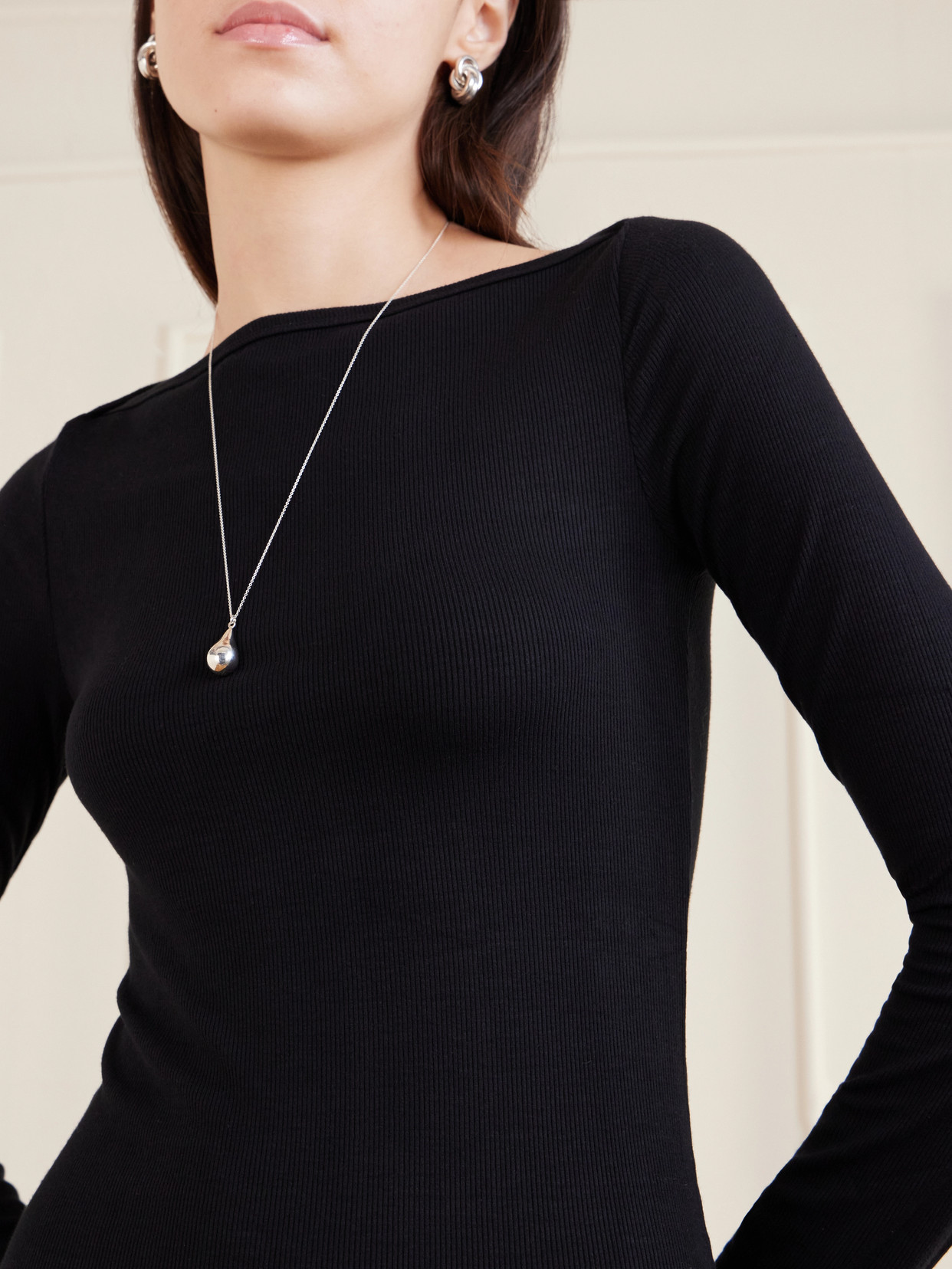 Ribbed Jersey Mini Dress - Black