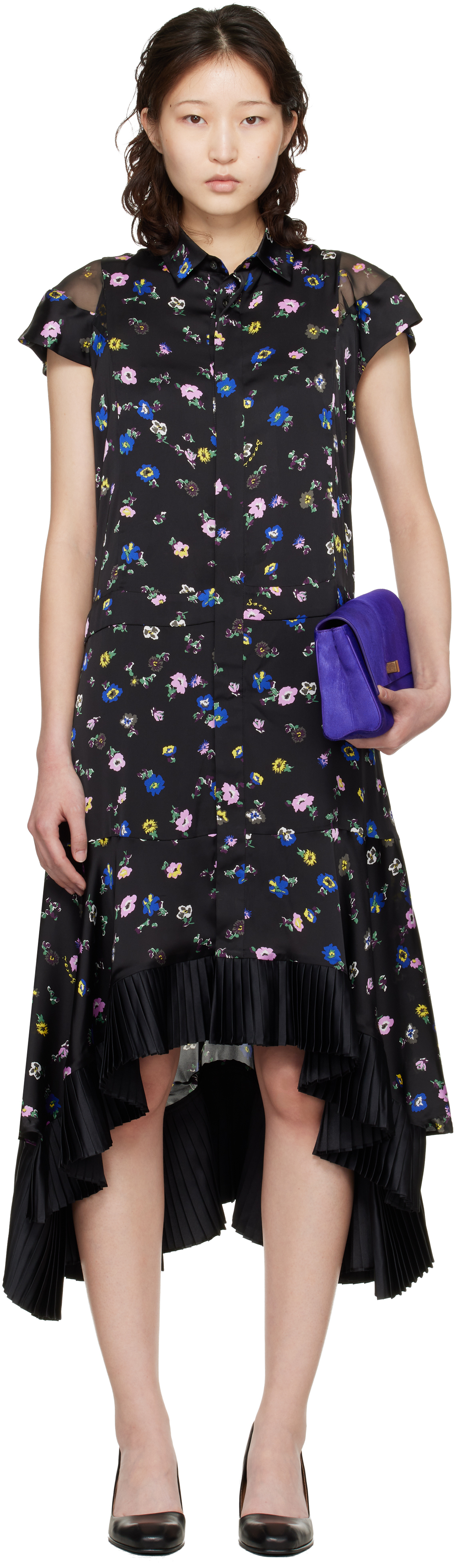Black Floral Printed Midi Dress