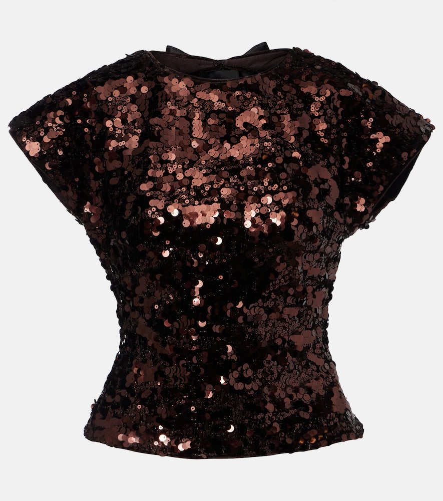 Bow-detail sequined open-back top