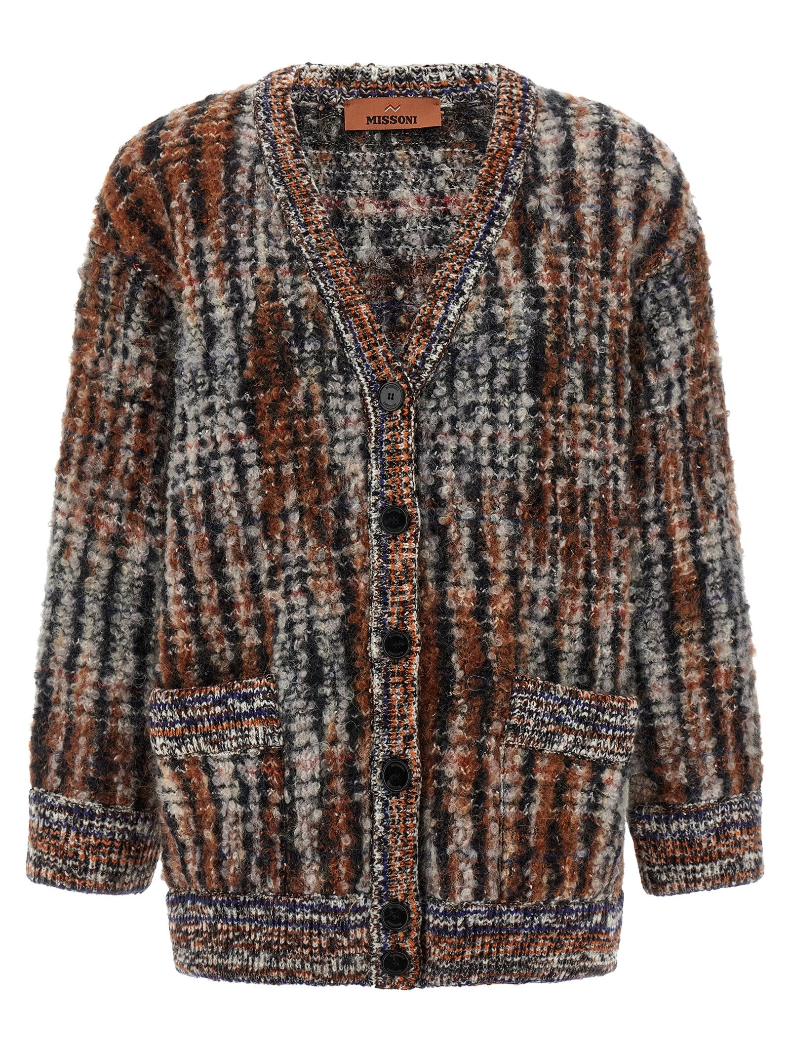 Patterned Wool Bouclé Cardigan — Multicolor
