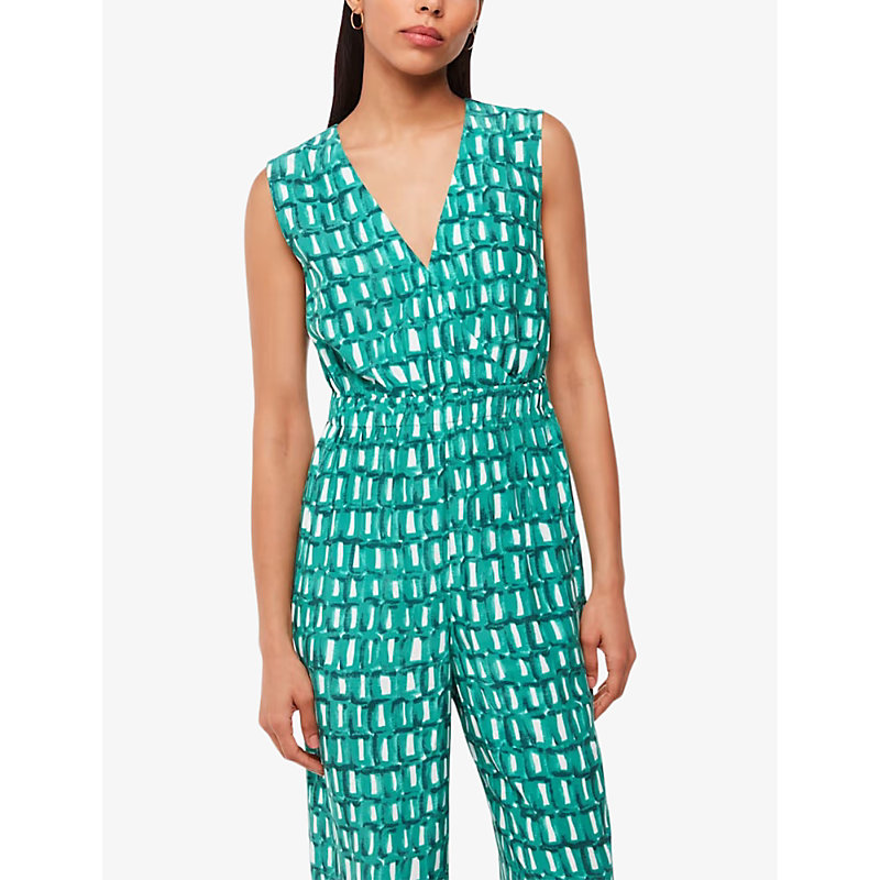 Womens Linked Smudge Graphic-print Woven Jumpsuit