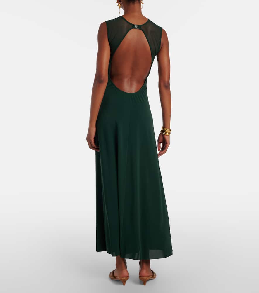 Scene mesh-trimmed jersey maxi dress