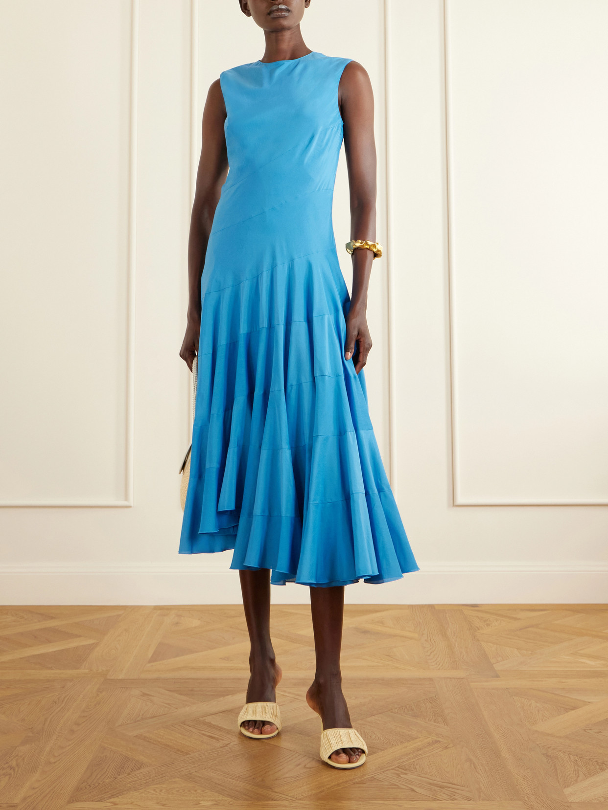 Flared Cotton And Silk-blend Voile Midi Dress - Blue