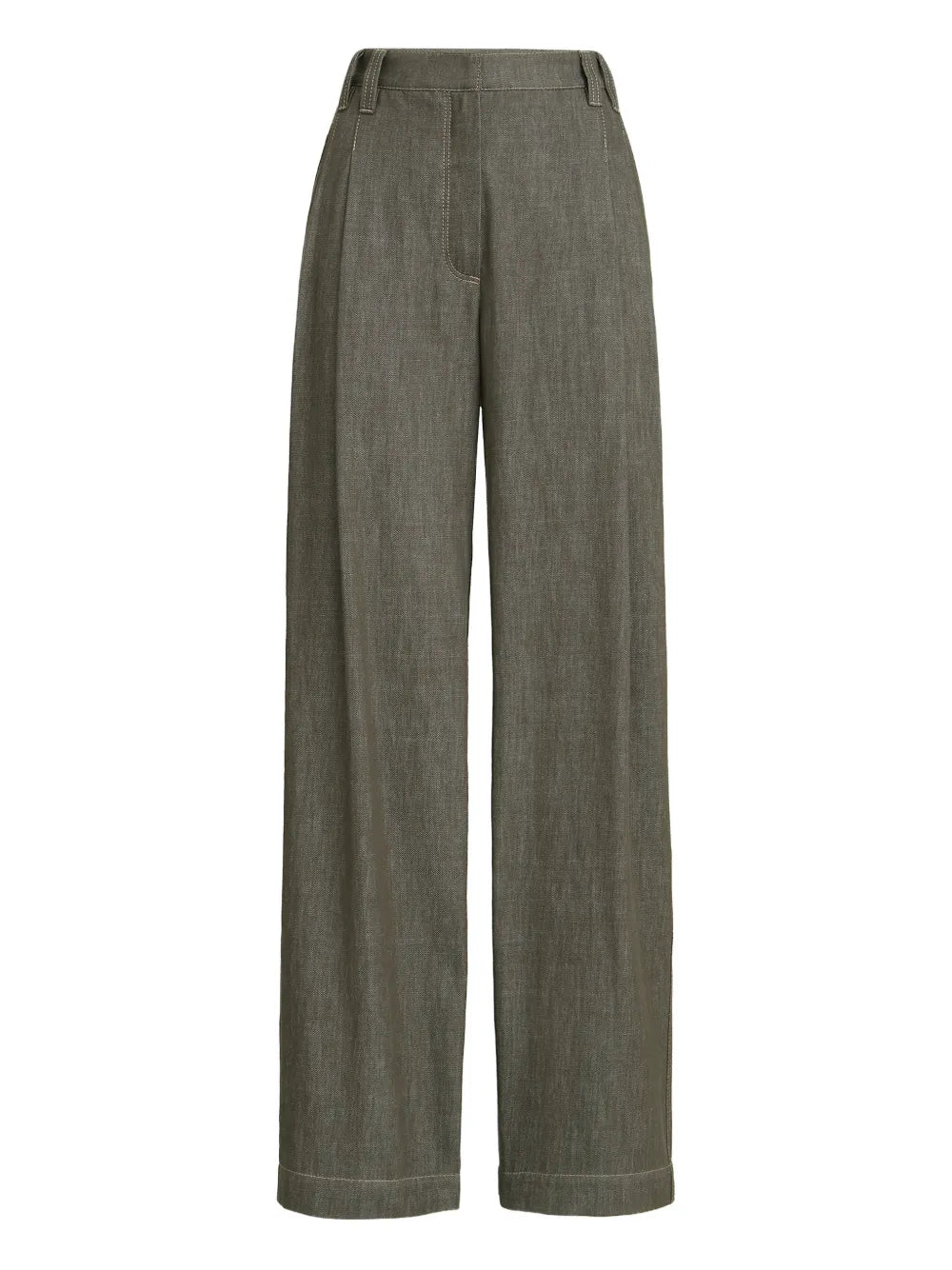 Denim-Effect Pleated Trousers — Olive
