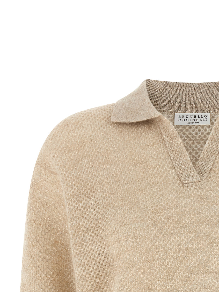 Beige Textured Shirt Collar Polo