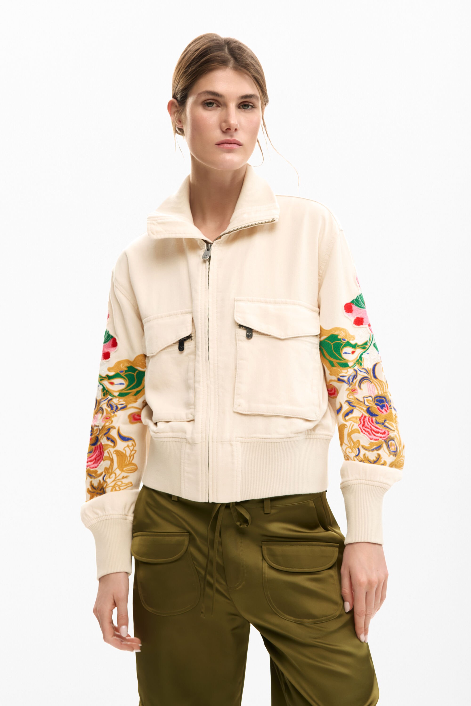 Patch jacket with flower