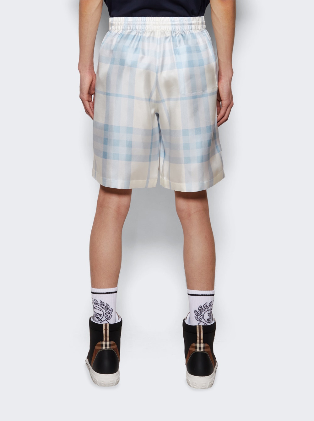 Checked silk shorts - White