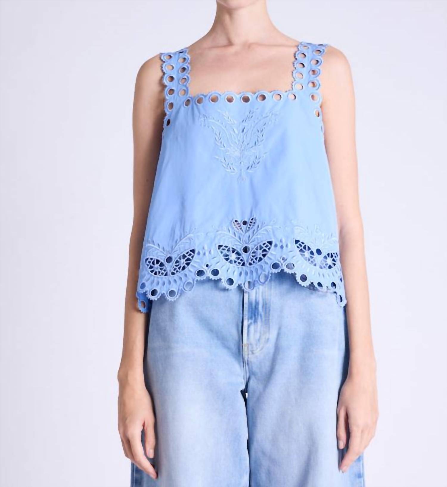 Tista Embroidered Top In Light Blue