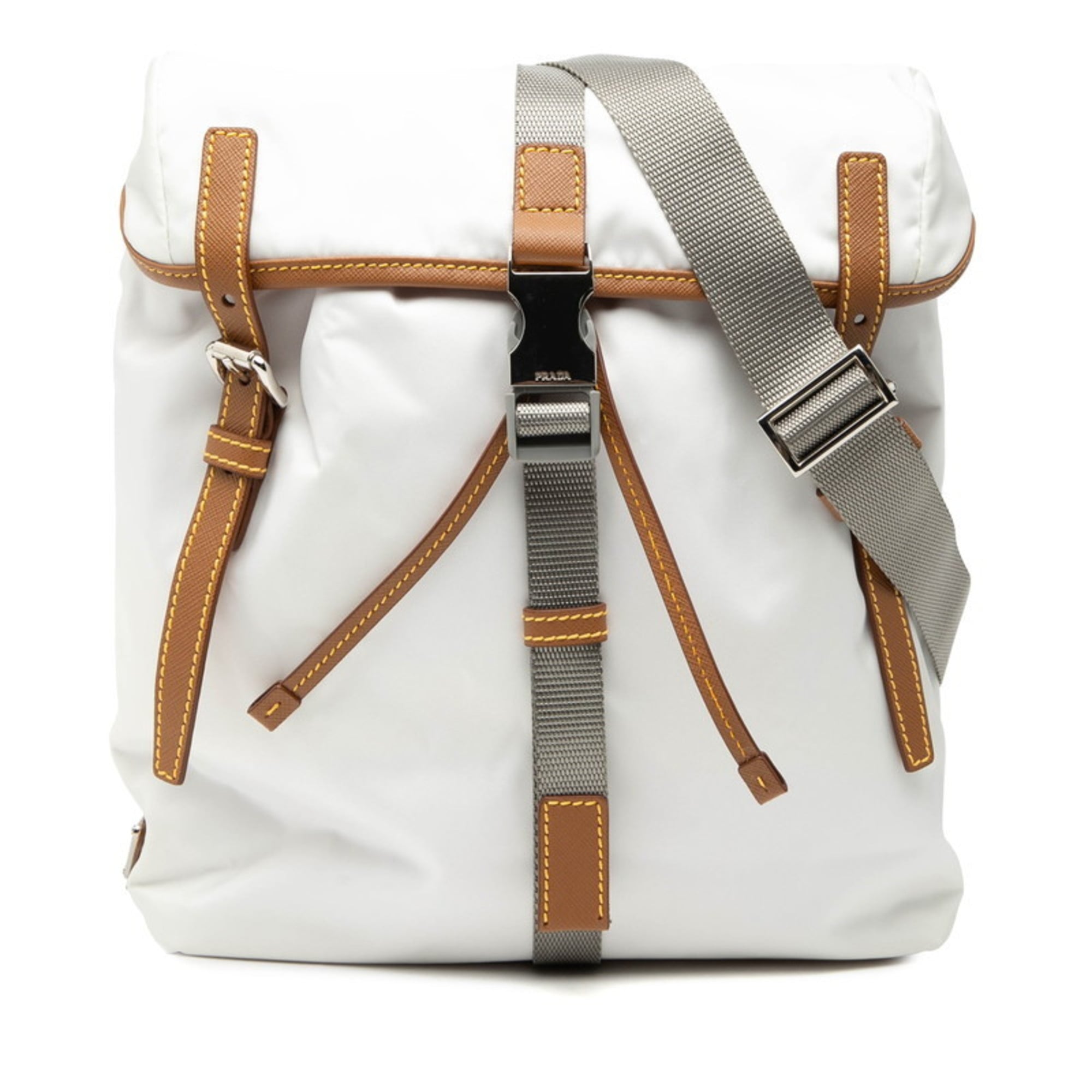Prada White Leather Nylon Shoulder Bag Pre-Owned