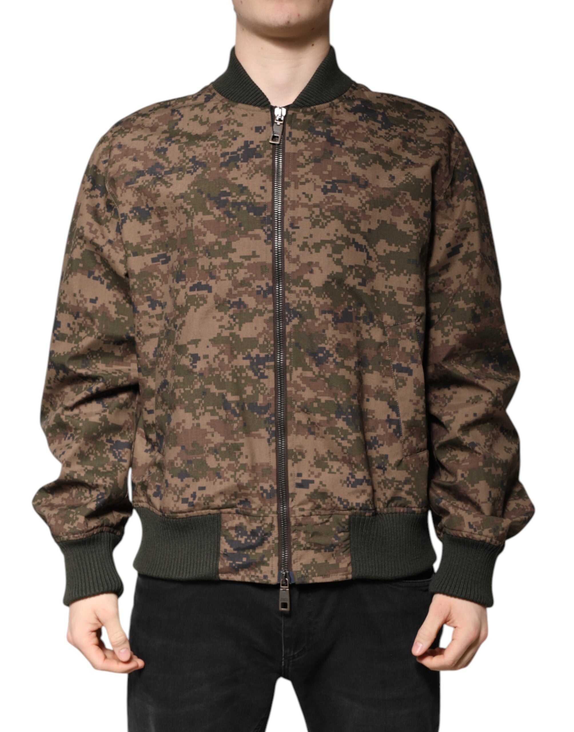 Camouflage Printed Bomber Jacket — Brown