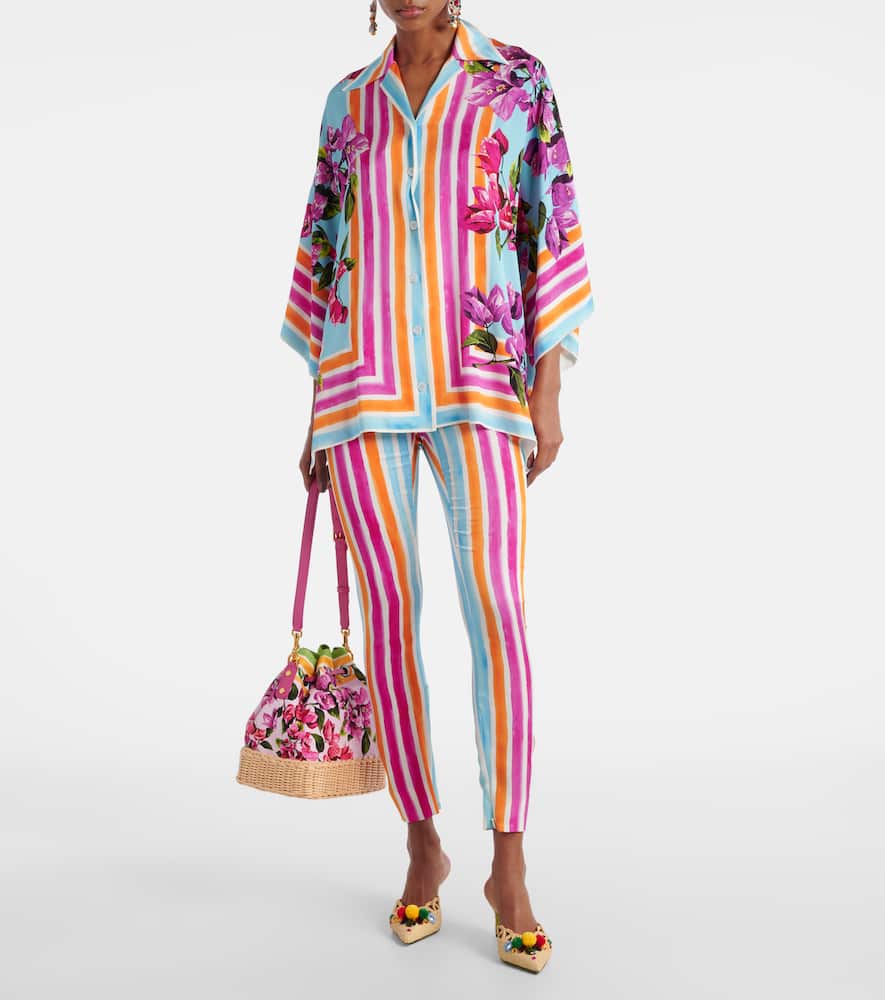 Striped silk-blend leggings