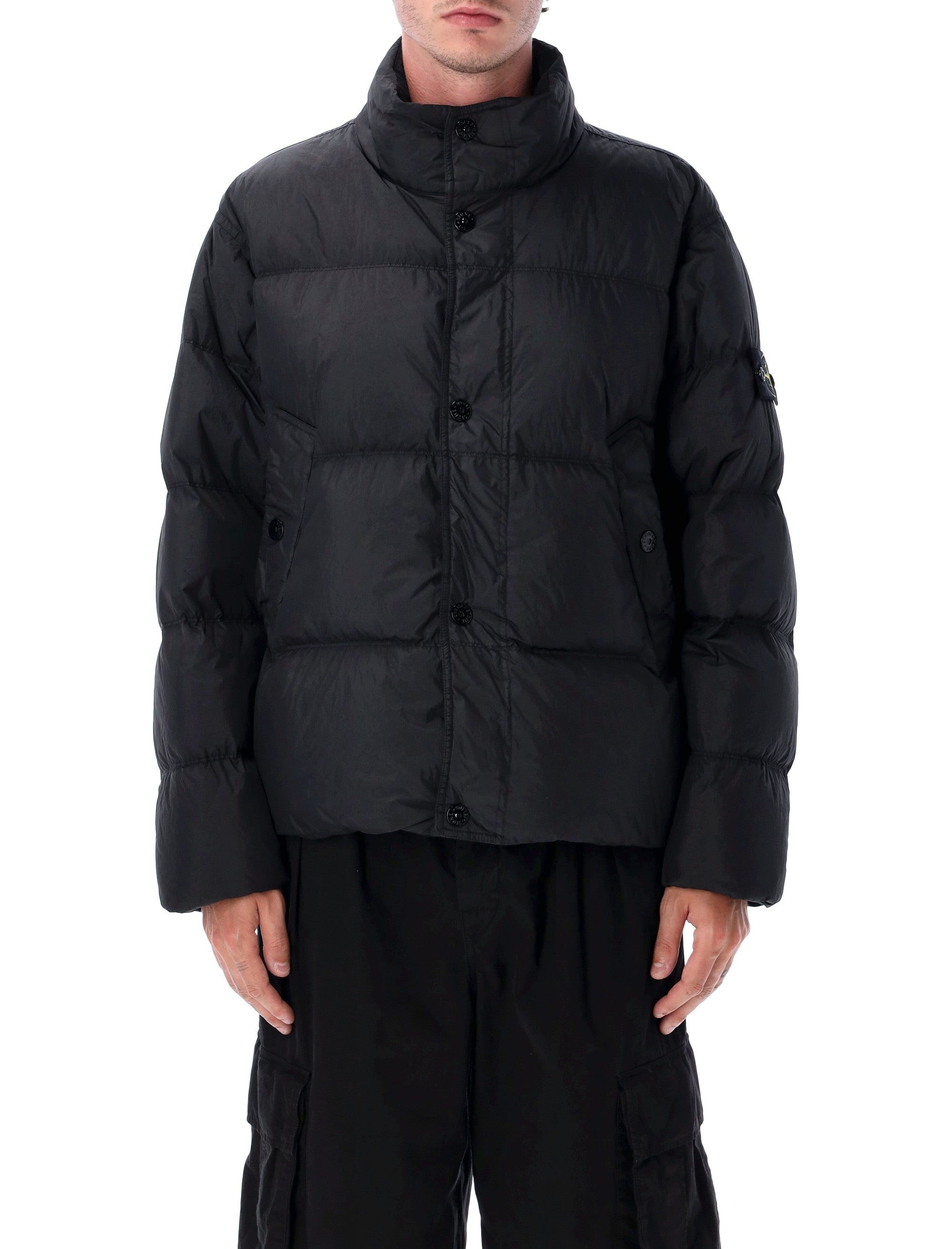 Crinkle Bomber Jacket with Logo Sleeve Badge