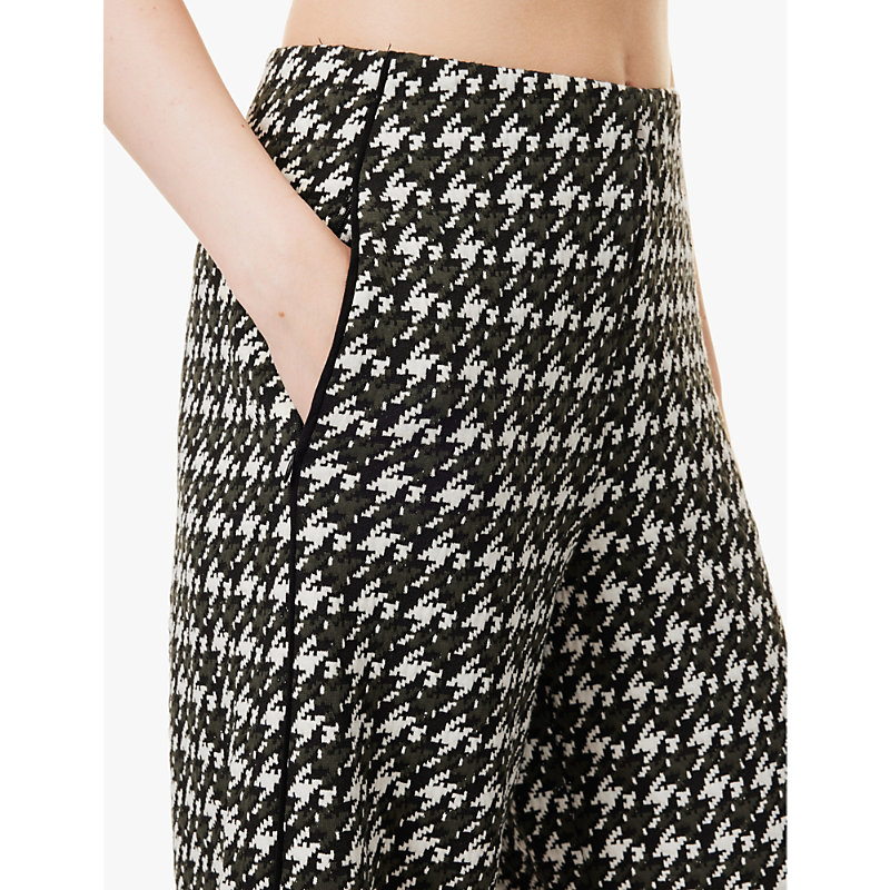 Womens Black/deep Autumn Ol Houndstooth Wide-leg Cropped Woven Trousers