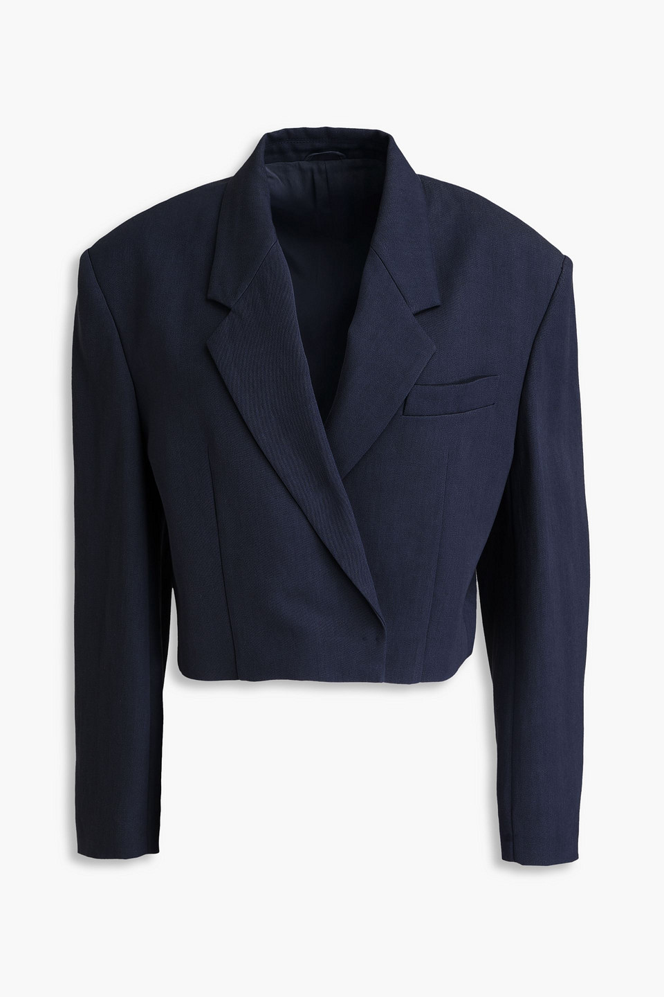 Cropped bead-embellished twill blazer - Blue - IT 40