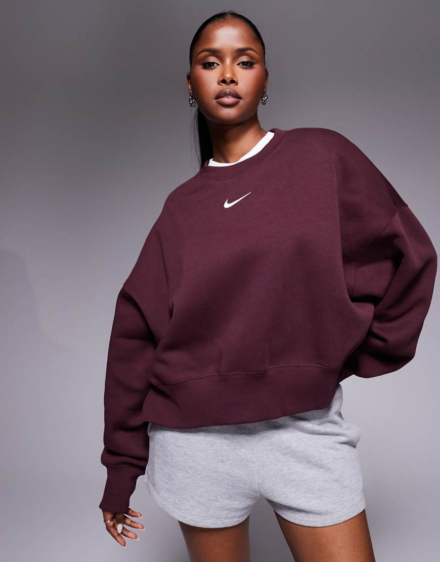 Phoenix Fleece over-oversized sweatshirt in burgundy-Red