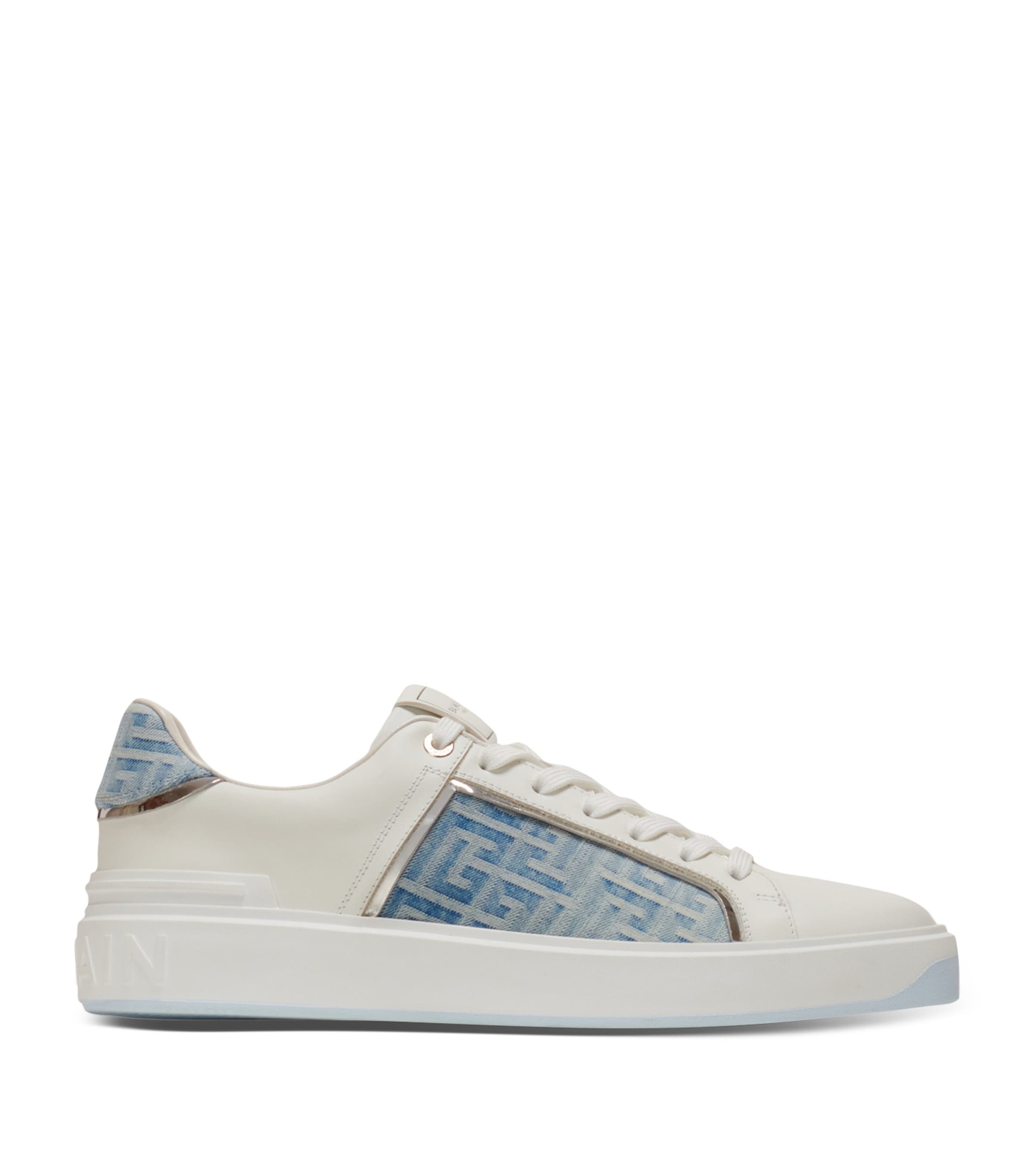 Leather-Denim B-Court Sneakers