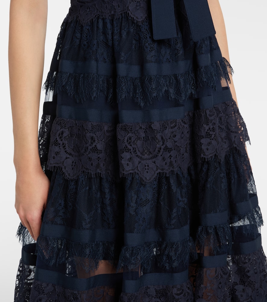 Tie-neck lace midi dress