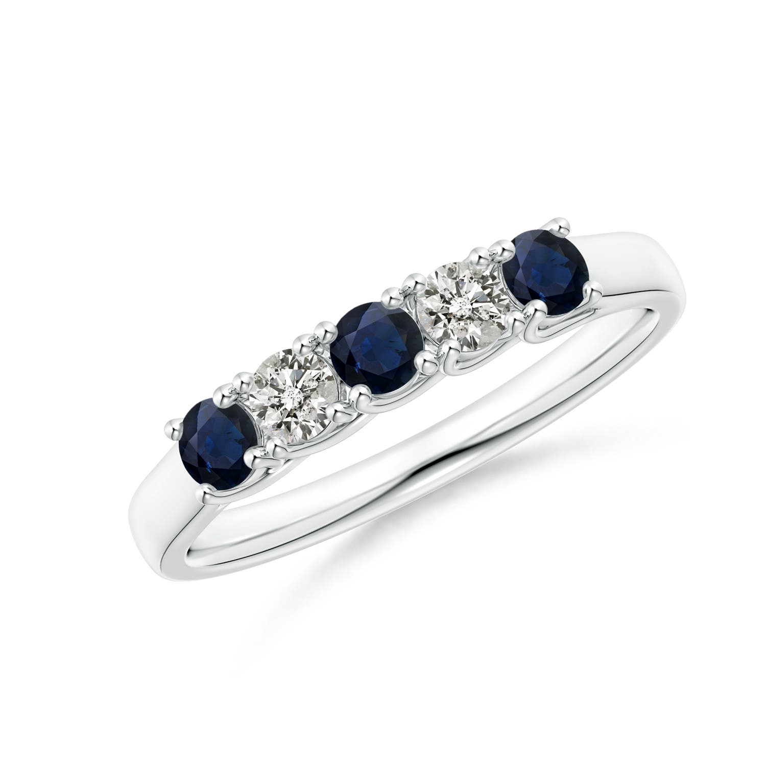 Angara 0.36 Carat Half Eternity Five Stone Sapphire and Diamond Wedding Band in Silver