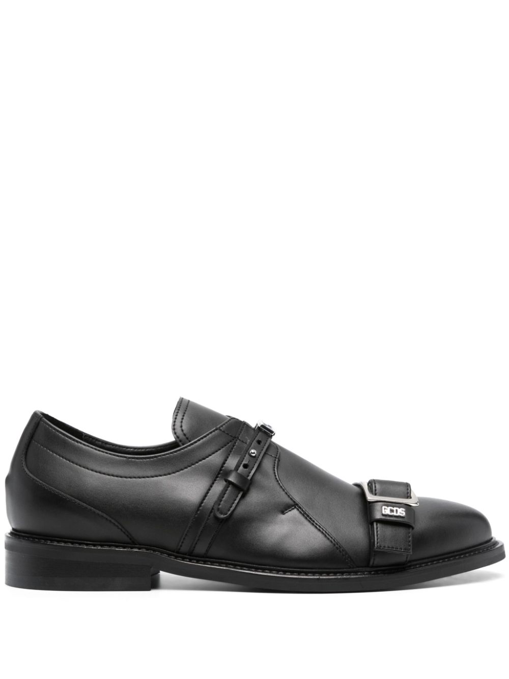 Logo-lettering leather derby shoes - Black