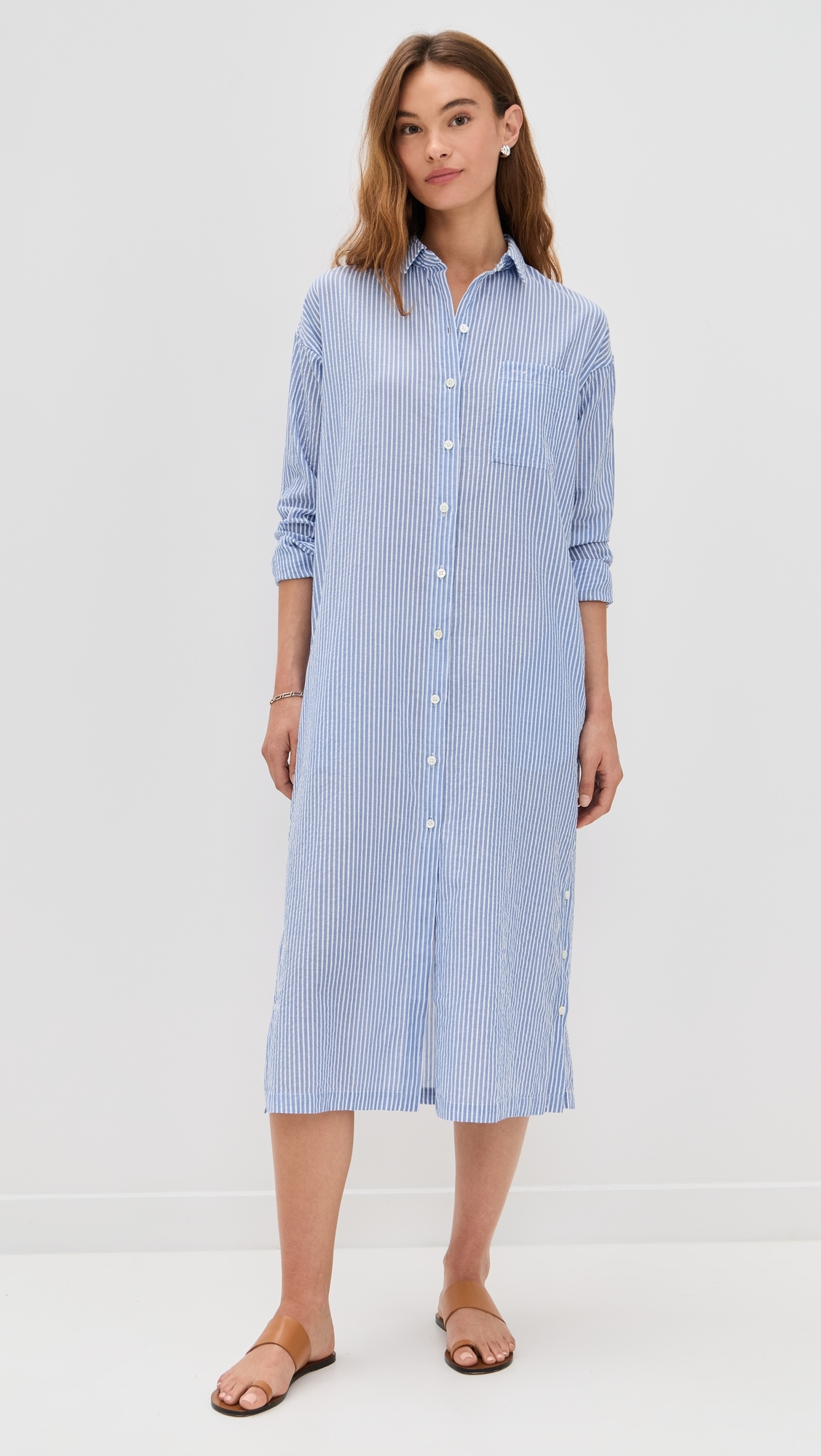 Kerry Shirtdress In Seersucker Stripe Blue/White