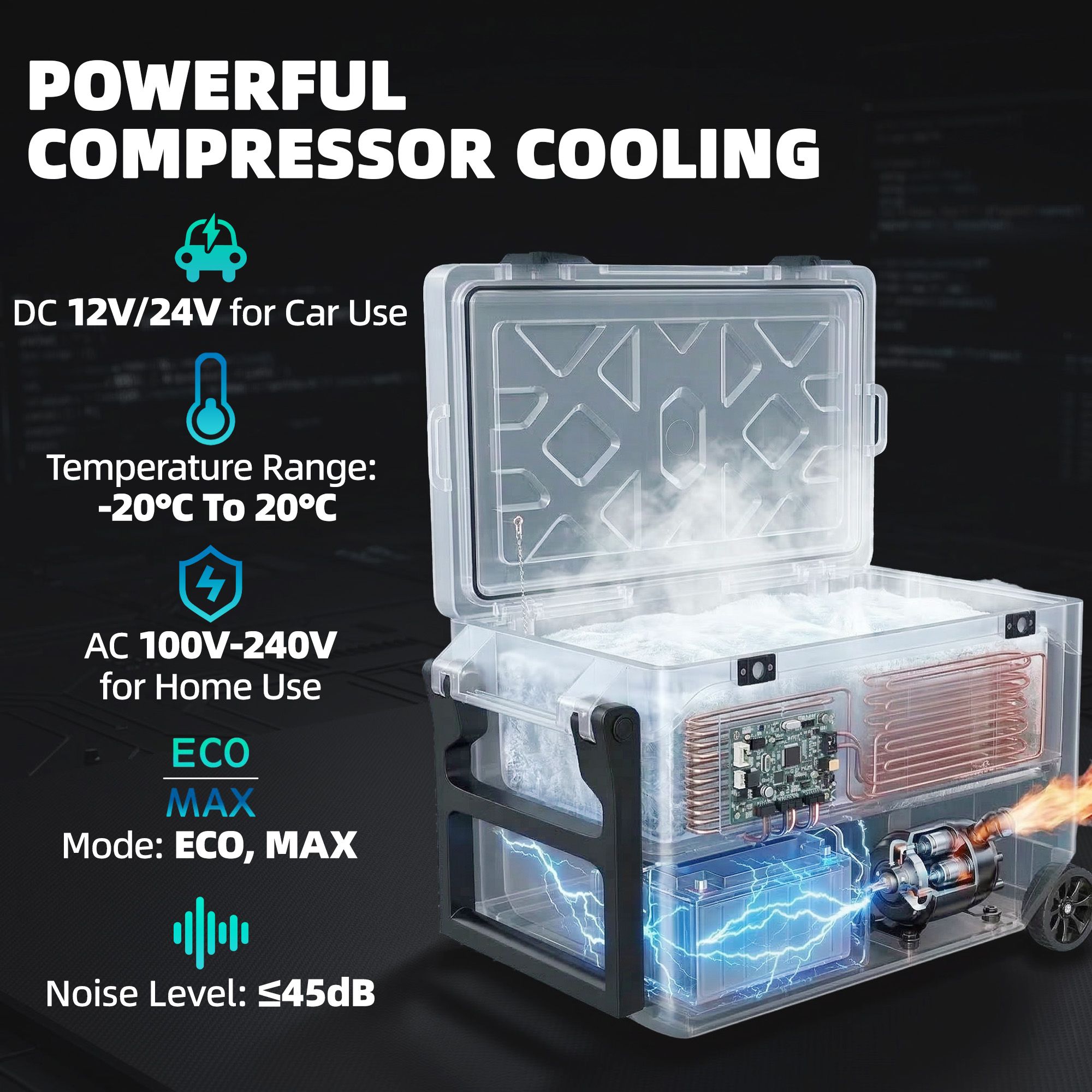 Outsunny 42.5L Compressor Car Fridge Freezer, Camping Refrigerator In Crea