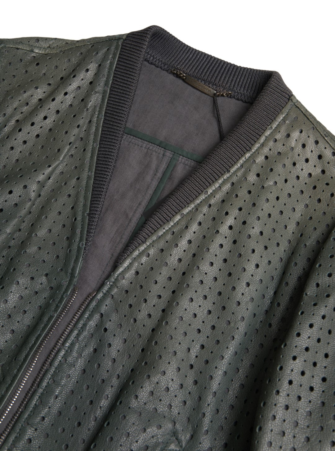 Perforated Leather Bomber Jacket — Green