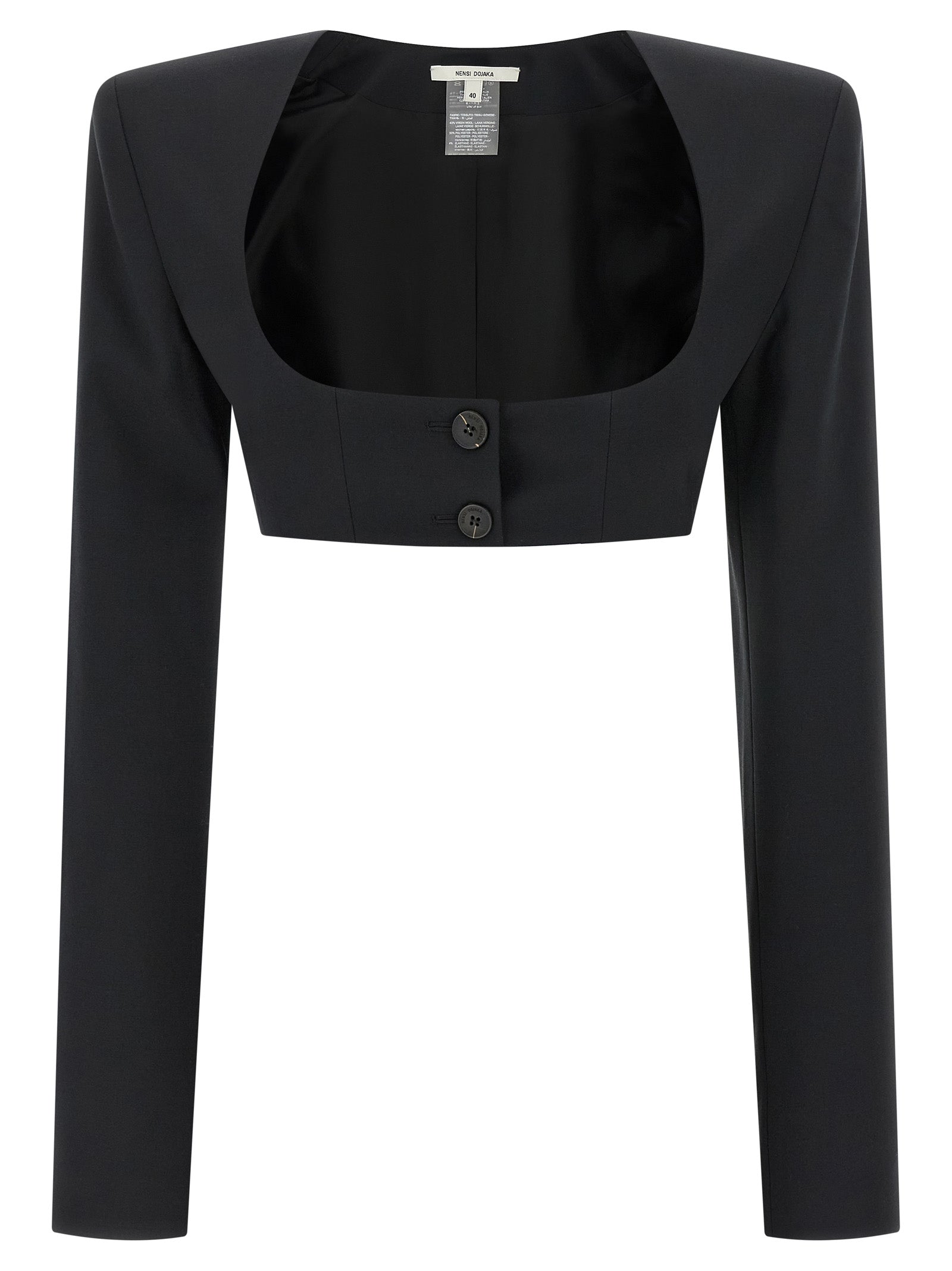 Padded Shoulder Crop Blazer — Black