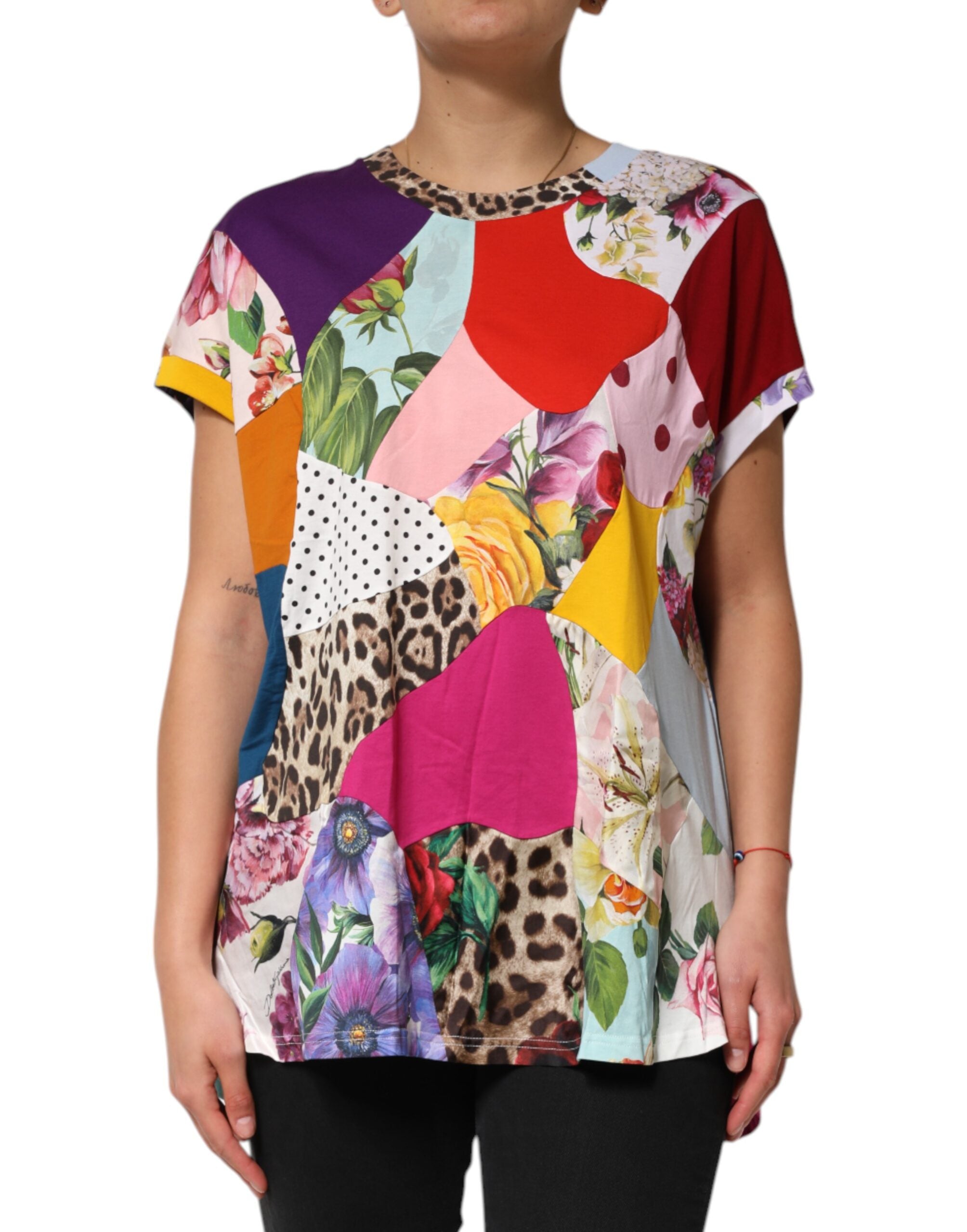 Patchwork Floral and Animal Print Blouse — Multicolor