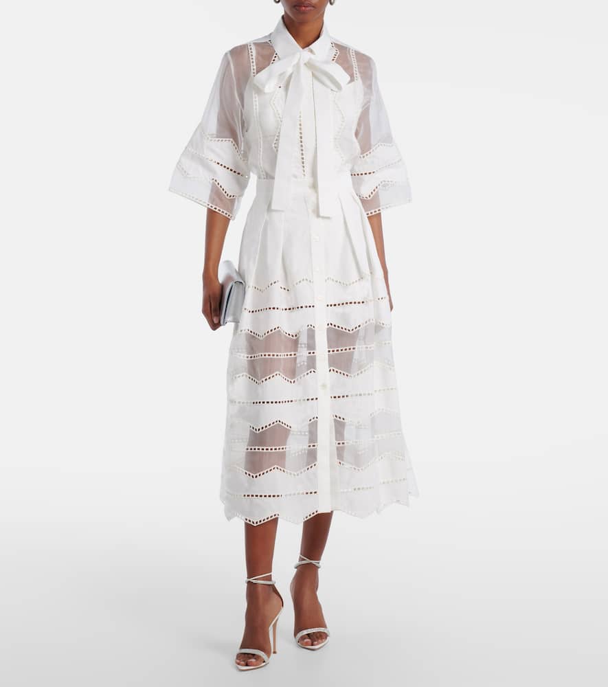 Tie-neck cotton and silk-blend blouse