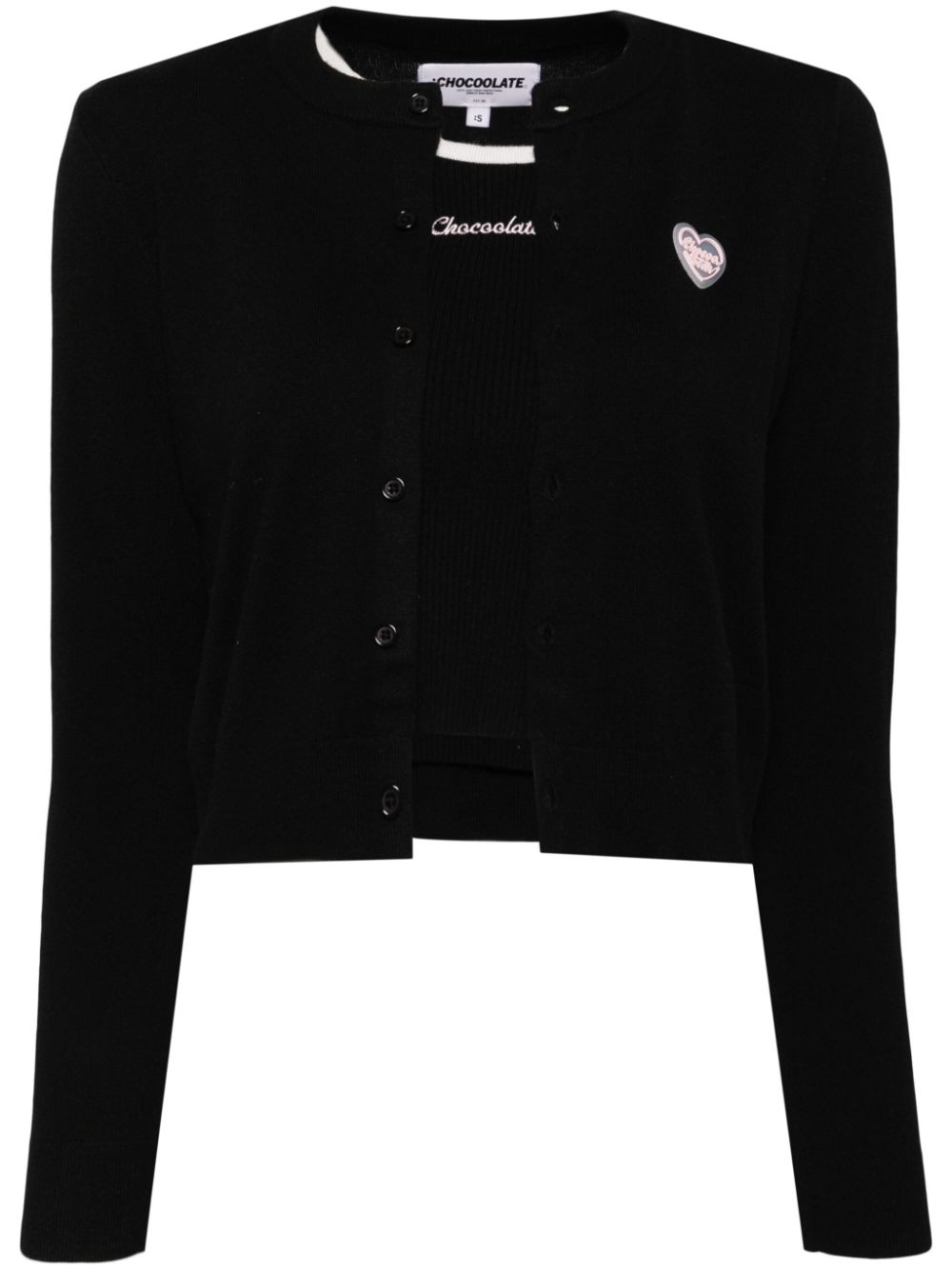 Heart-patch cardigan top (set of two) - Black