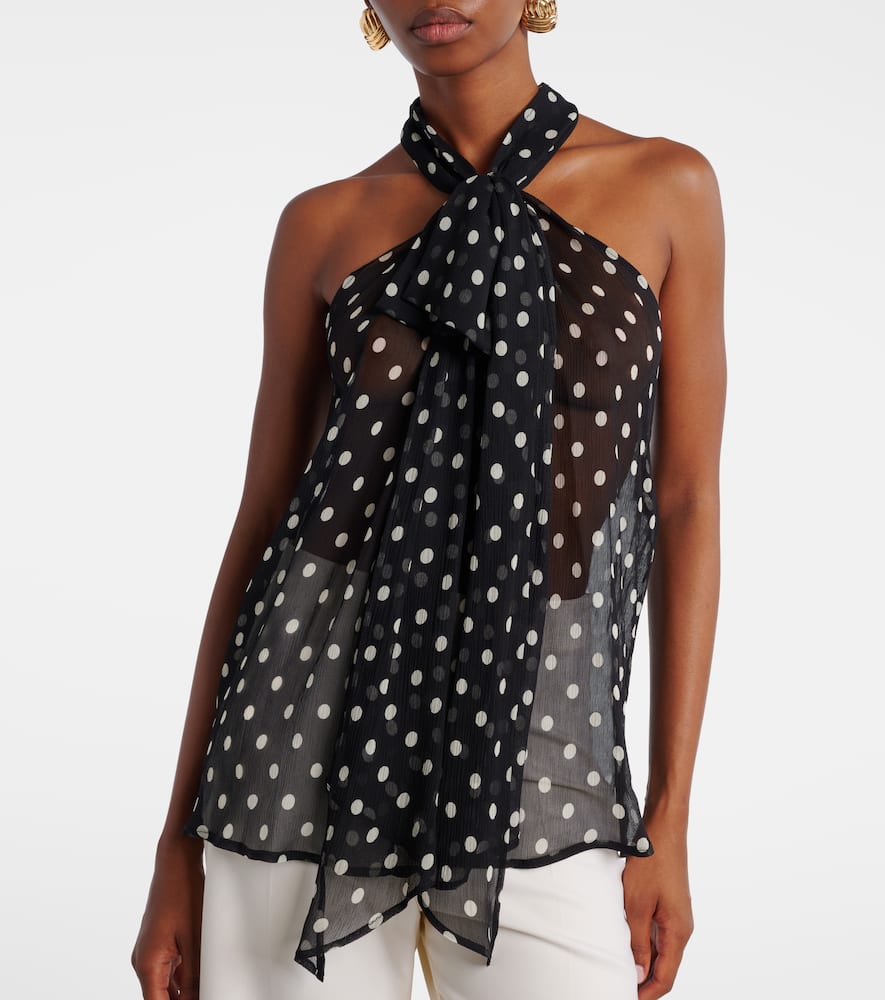 Polka-dot sheer silk tank top
