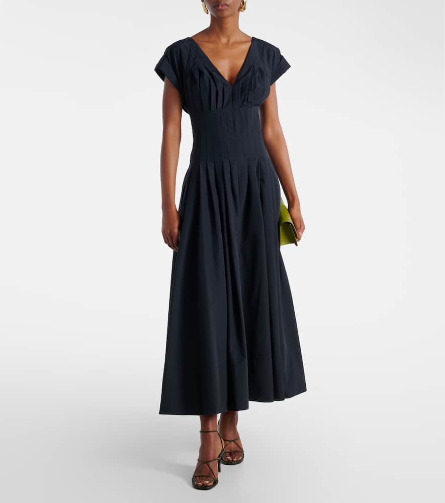 Nina pleated cotton-blend midi dress