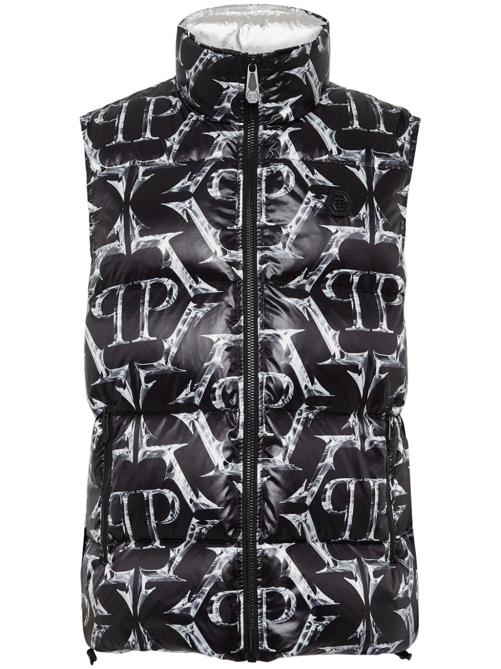 Logo-print drawstring padded gilet - Black