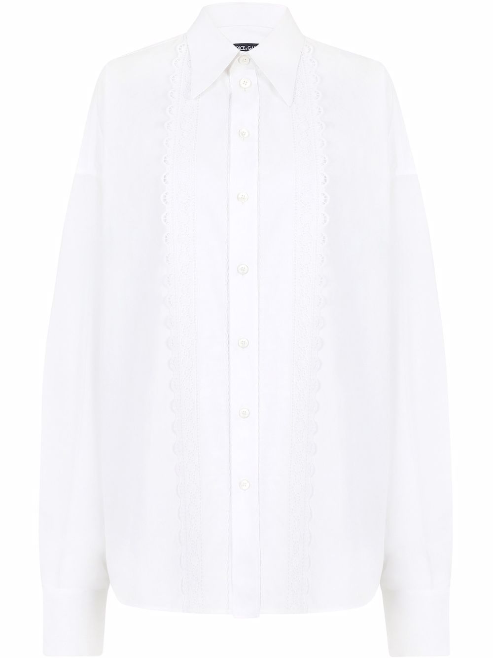 Lace-trim longline shirt - White
