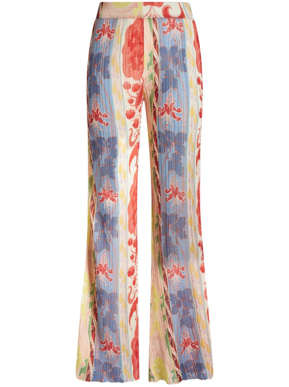 Floral-print knit trousers - Blue