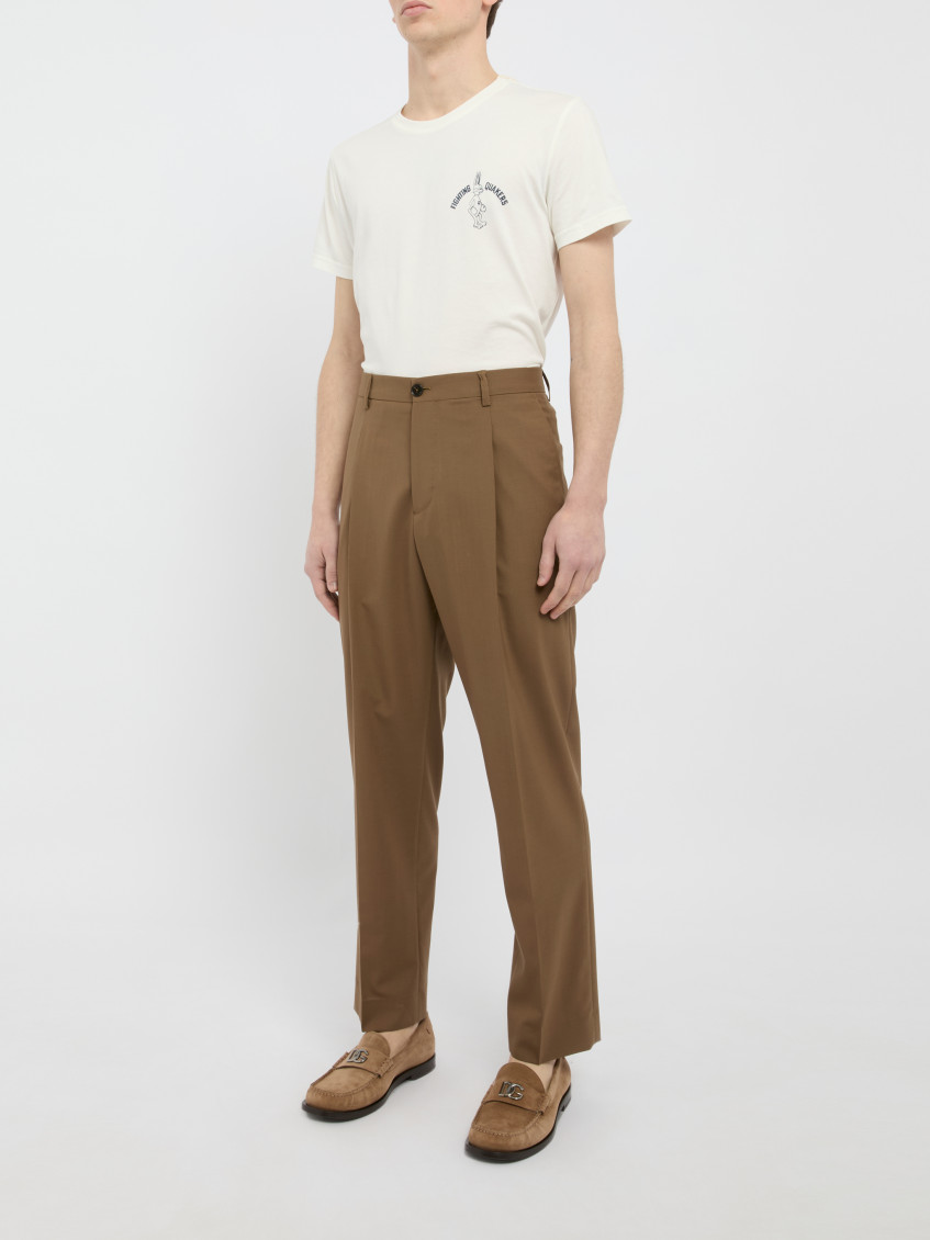 Brown Wool Tapered Trousers