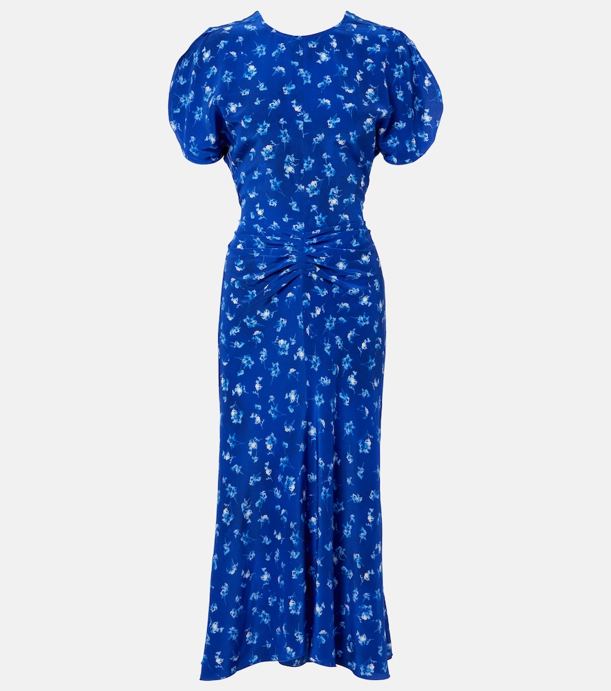 Bela floral gathered silk midi dress