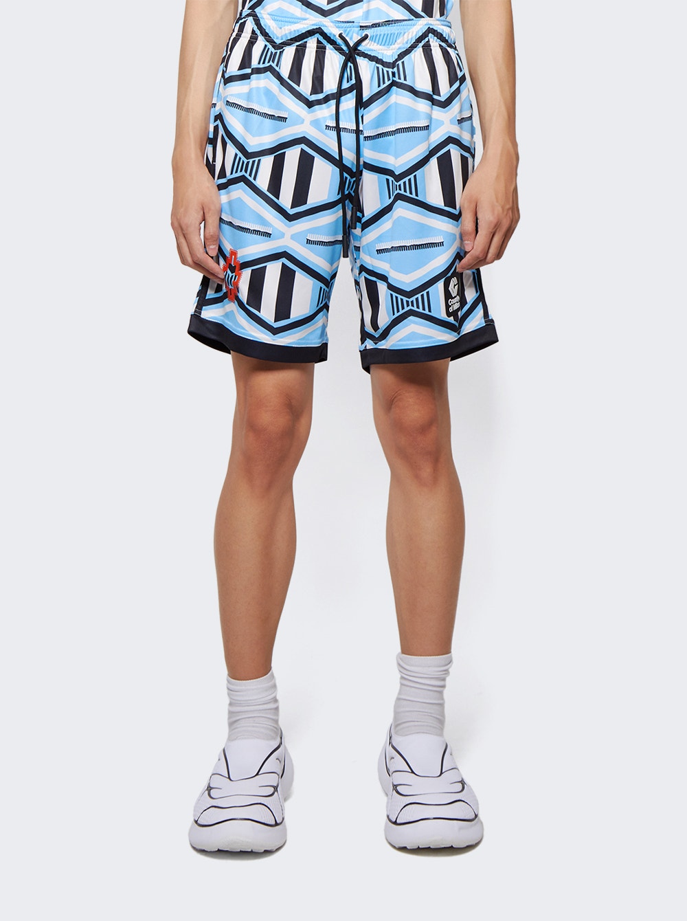 Patterned drawstring track shorts - Blue