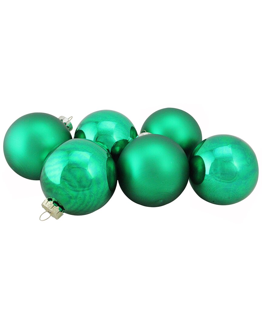 Northlight 6Ct Shiny And Matte Green Glass Ball Christmas Ornaments 3.25in (82Mm)