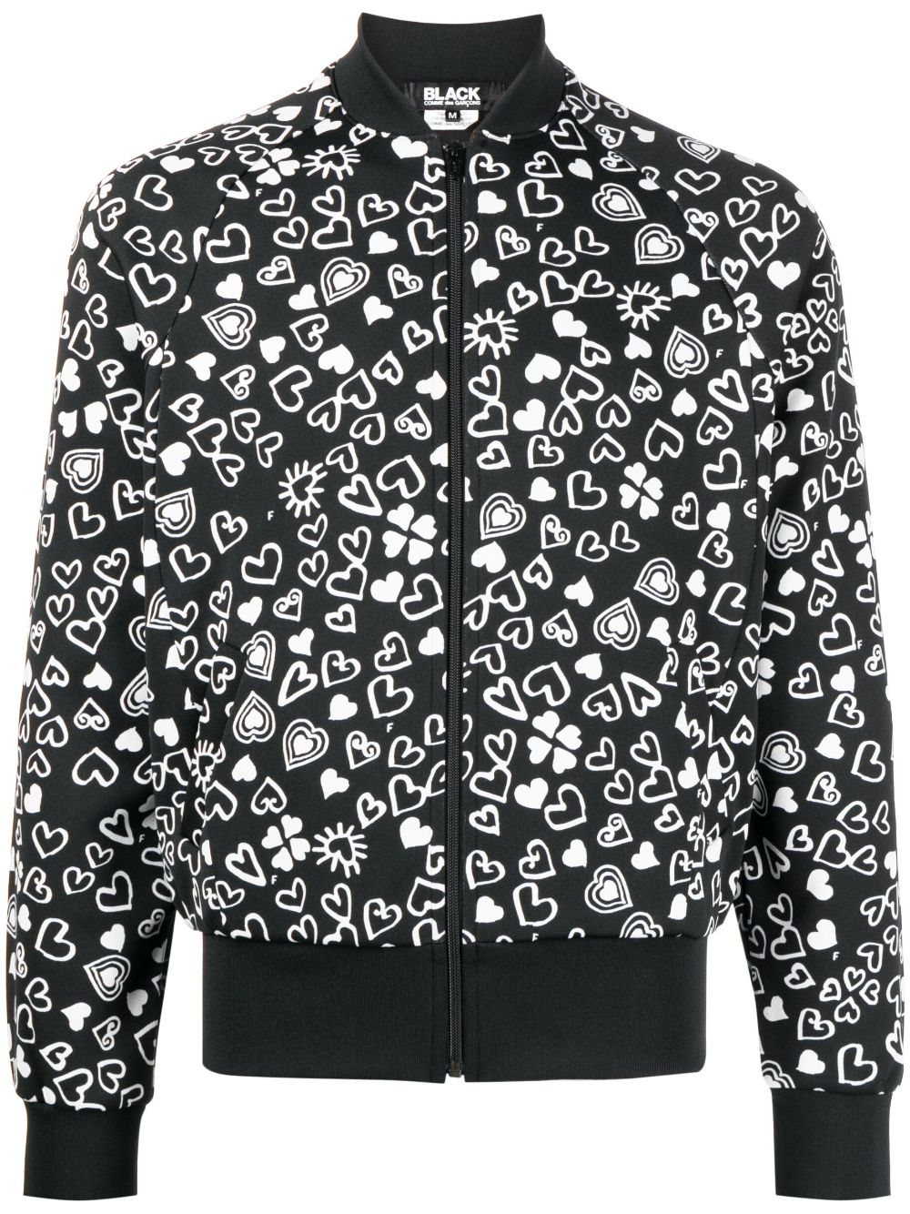 Heart-print zipped bomber jacket