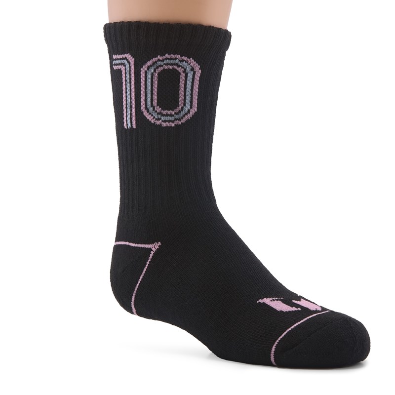 Kids' 6 Pack Youth Medium Half Cushioned Crew Socks (Black/Pink Assorted)