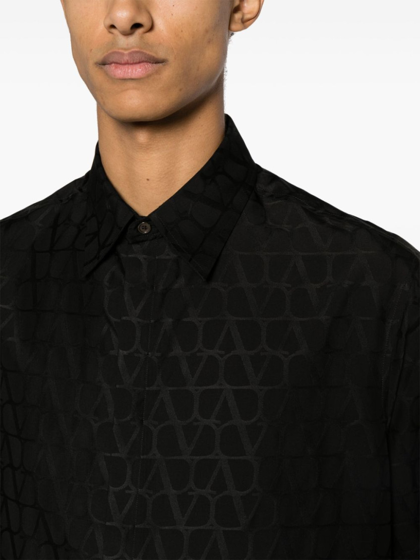 Black Black Texture Monogram Jacquard Shirt