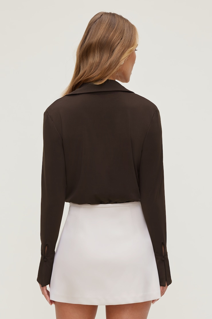 Sculpt Collared Bodysuit - Brown - Women Clothing