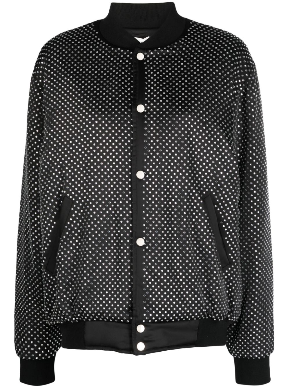 Crystal-embellished button-up bomber jacket - Neutrals