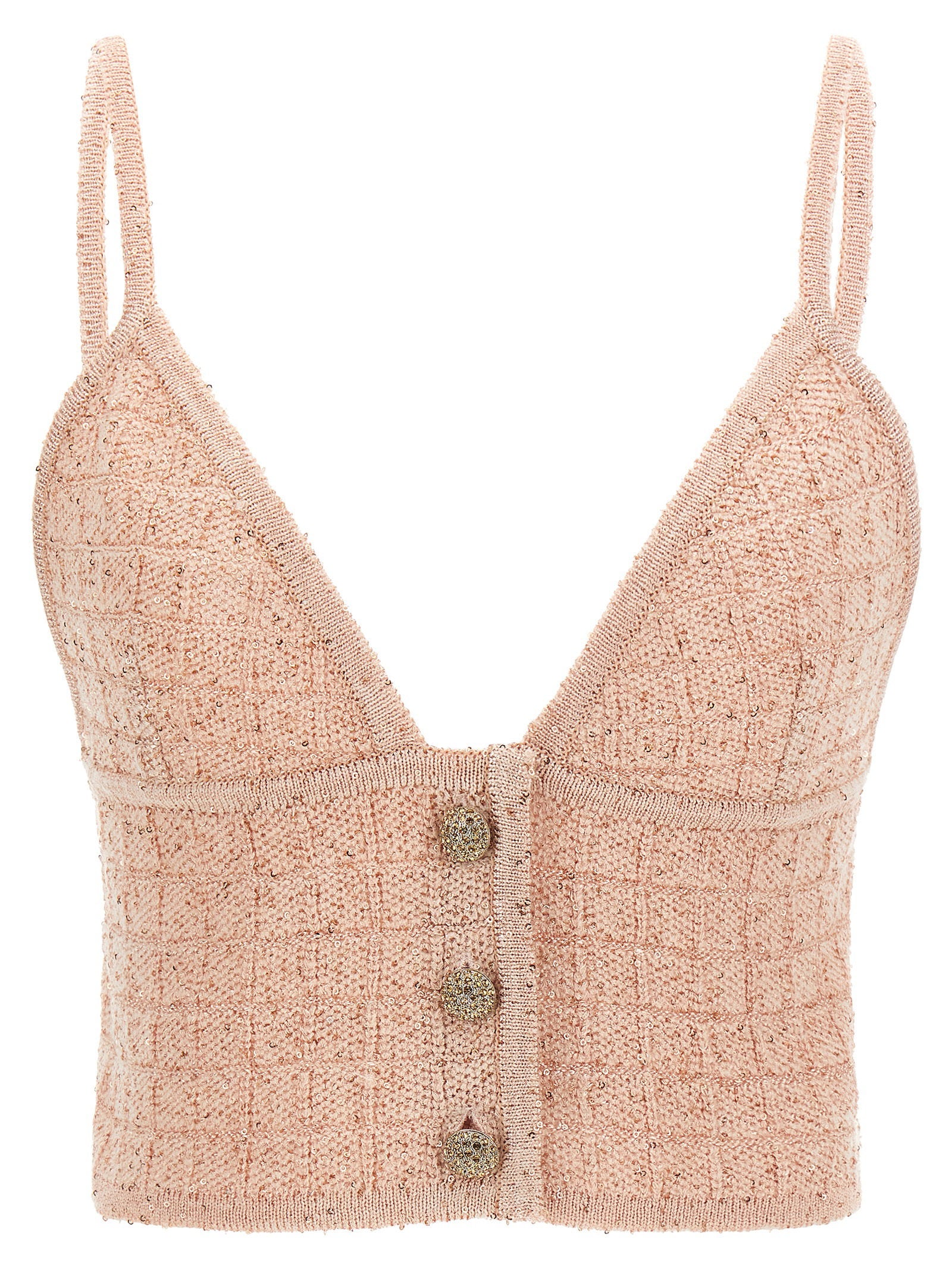 Sequin-Embellished Wool Blend Tank Top — Pink