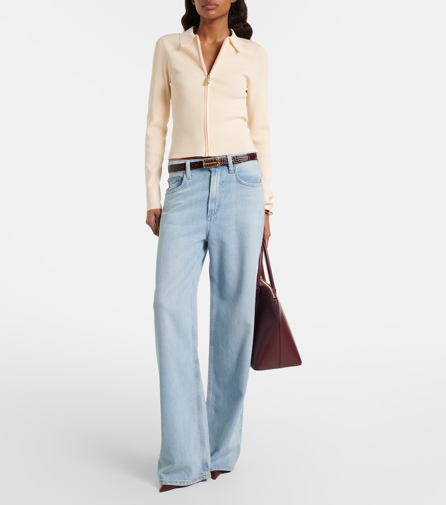 Mila ribbed-knit zip-up top