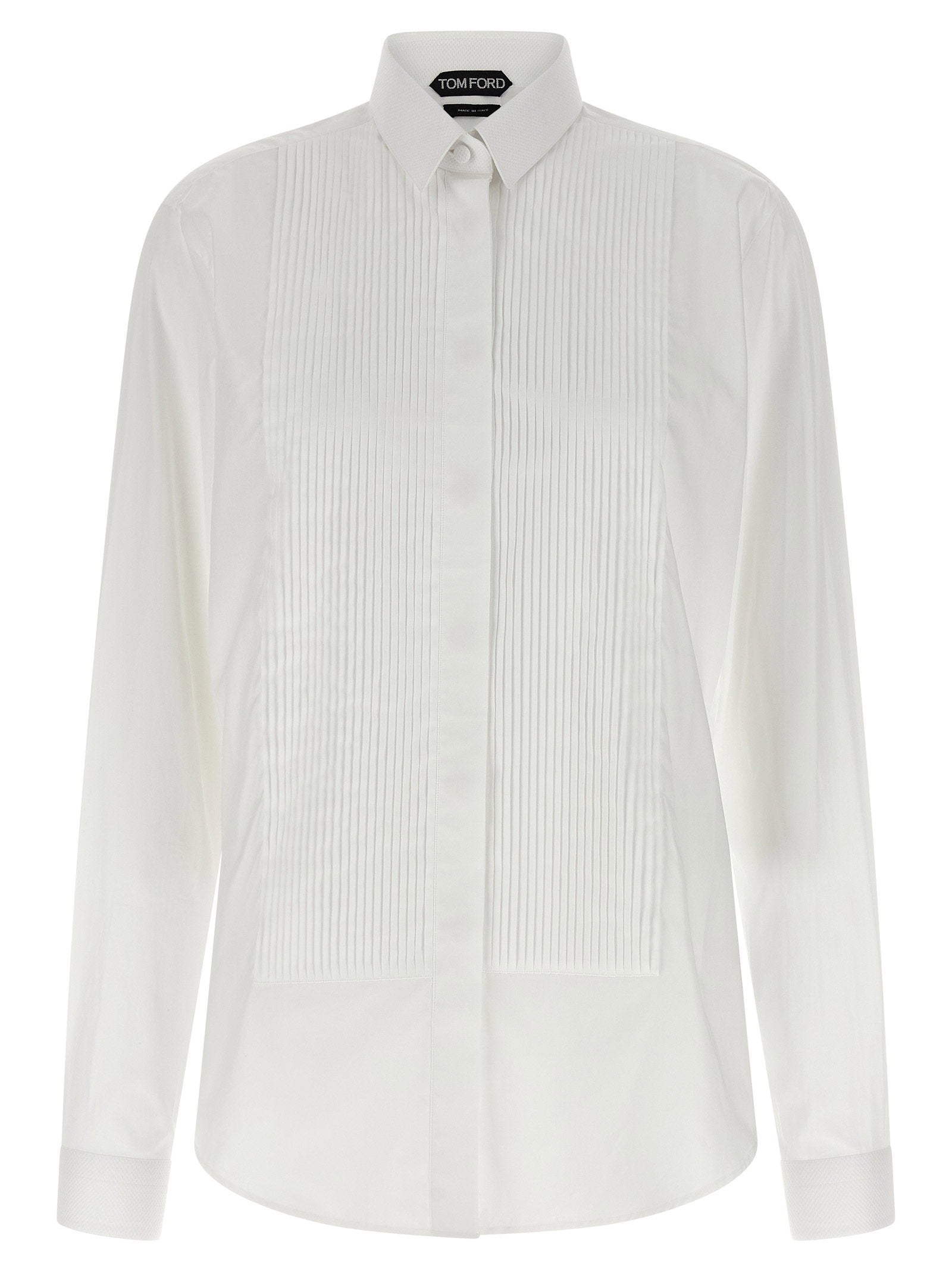 Pleated Plastron Shirt — White